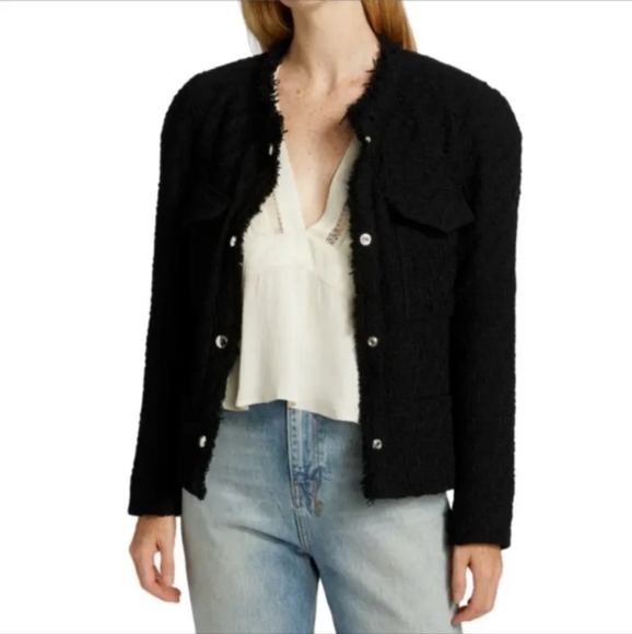 IRO Paris Rivera Frayed Woven Jacket NEW! $595 Sz 34/2 US Black Structured